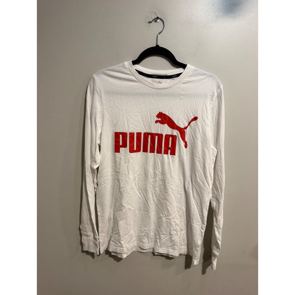Puma Mens Long Sleeve Graphic Logo T-Shirt White Red Size Medium 2942